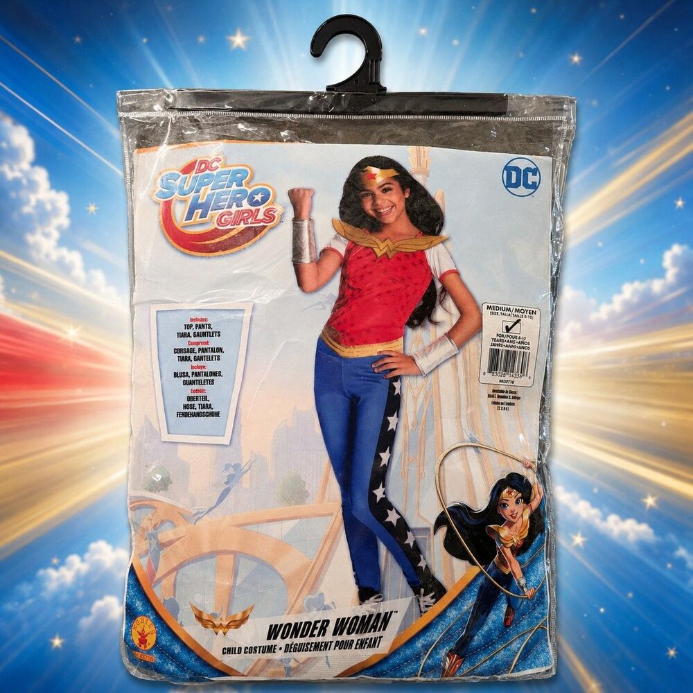 Rubies DC Super Hero Girls Wonder Woman Costume M 8-10 Tiara Gauntlets New NWT